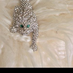 COPY - Silver Toned Leopard Brooch With Crystals